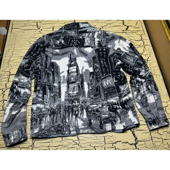 Parsley & Sage Womens Gray & Black Abstract NY City Boho Button Up Jacket India - Picture 14 of 16
